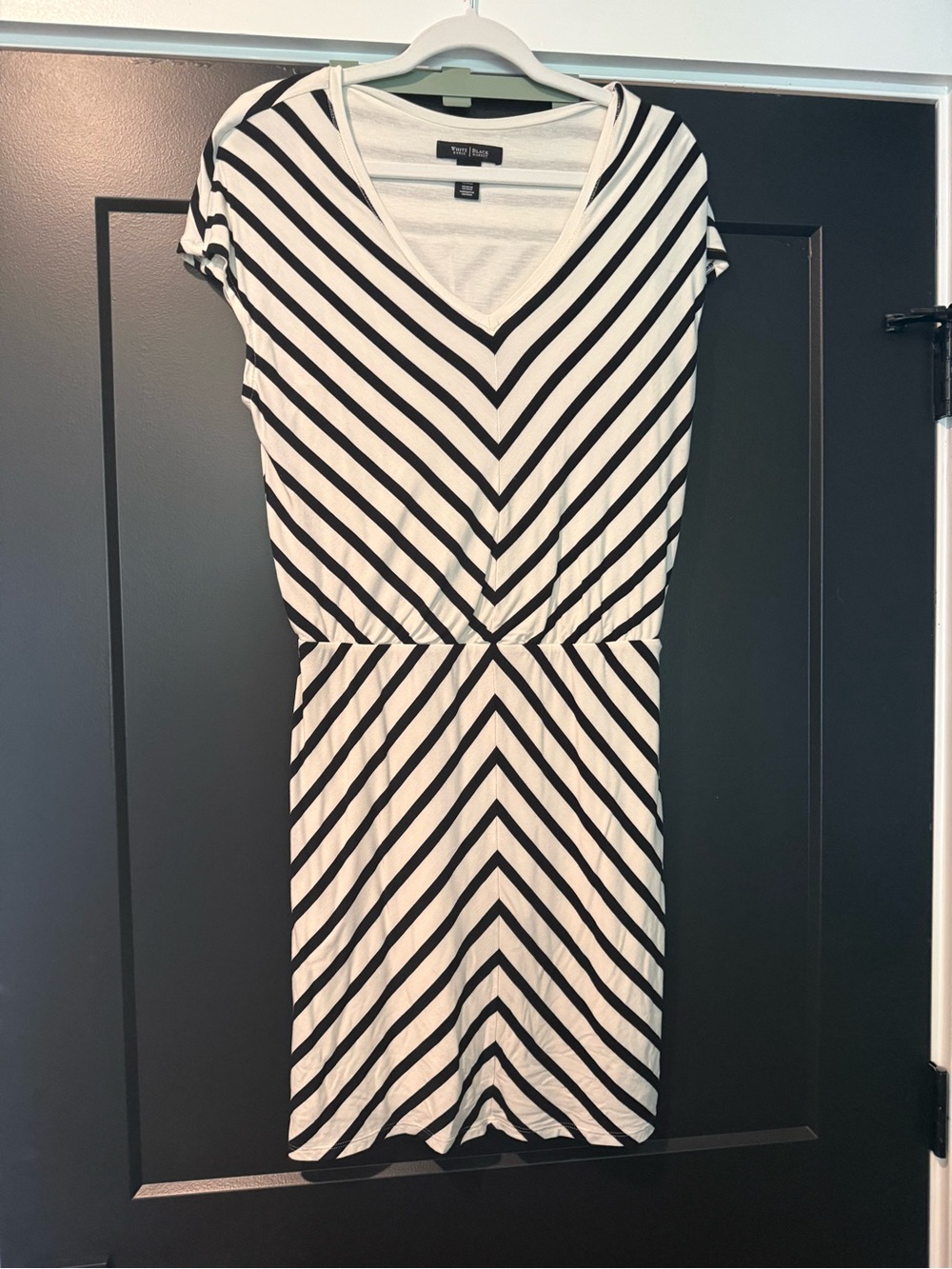 White House Black Market Black and White V-Neck Striped Dress